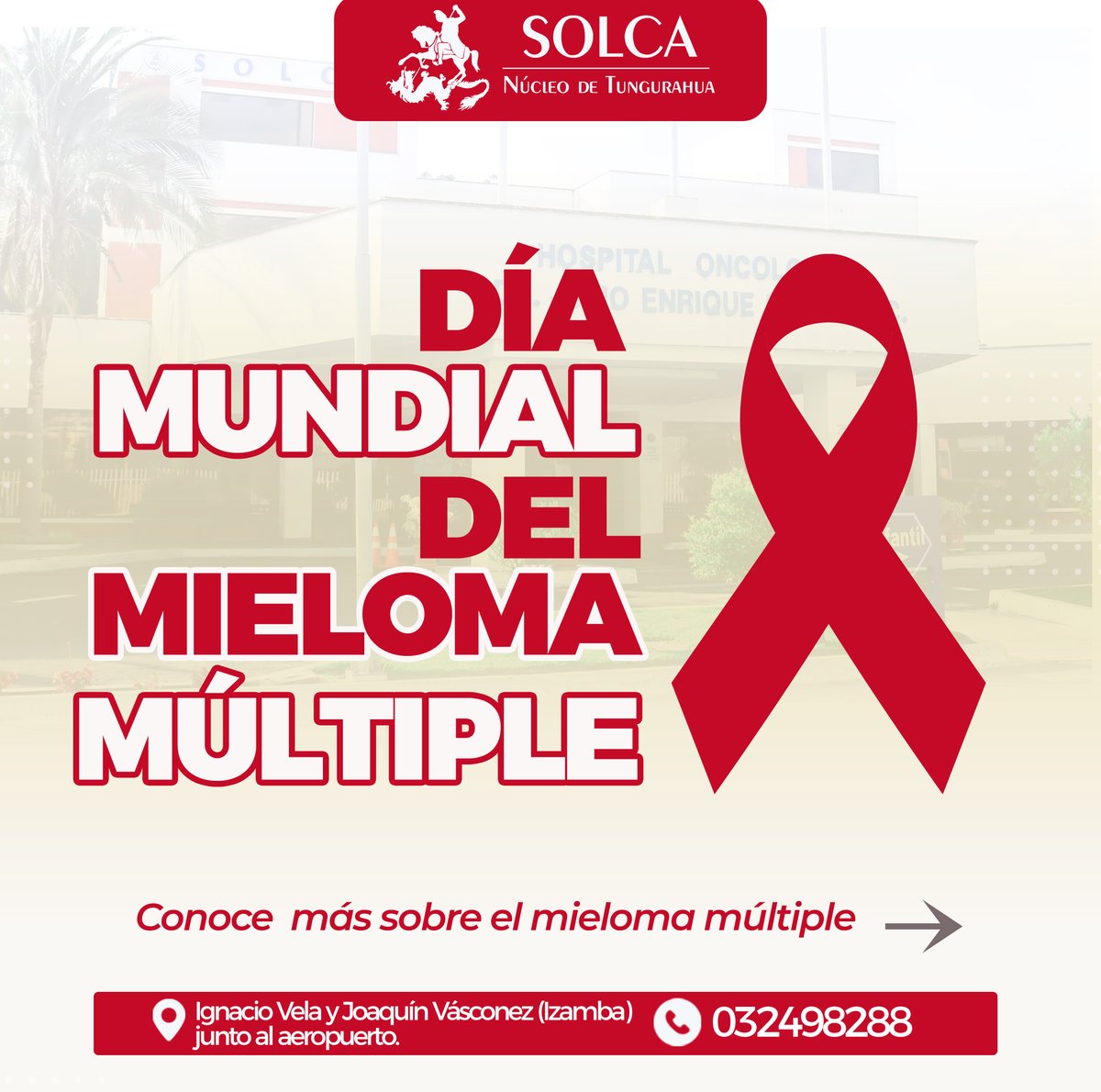 solcaambato1's tweet photo. 🌍 Hoy conmemoramos el Día Mundial del Mieloma Múltiple, una oportunidad para concienciar sobre esta enfermedad En SOLCA, Núcleo de Tungurahua, estamos comprometidos con el diagnóstico temprano y el tratamiento integral 
La detección oportuna es clave. #MielomaMultiple #Cancer https://t.co/lRZl7oL7Tm