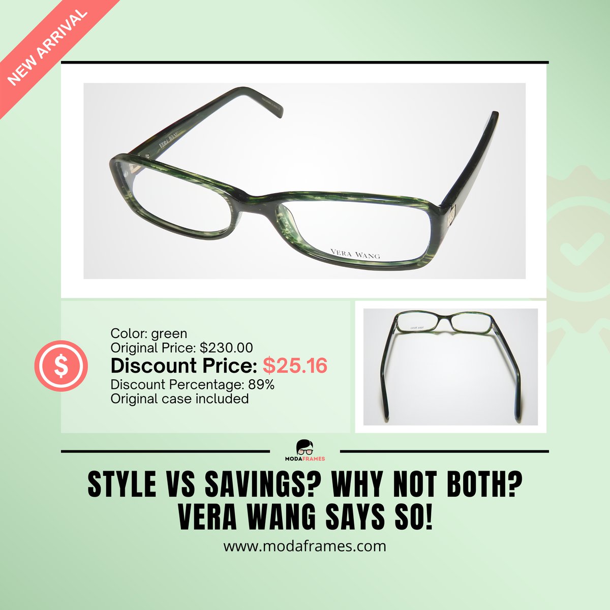 ModaFrames's tweet image. 👓 DESIGNER ALERT: Vera Wang V174 Eyeglasses 88% OFF! 👓
🛒 modaframes.com/products/vera-…
🔥 Was $230, Now ONLY $26.74!
🔥 Chic Green &amp;amp; Bold Burgundy
🔥 Premium acetate frames

Ready to look fabulous? 
👇 More details in thread!

#VeraWang #EyewearDeals #ModaFrames