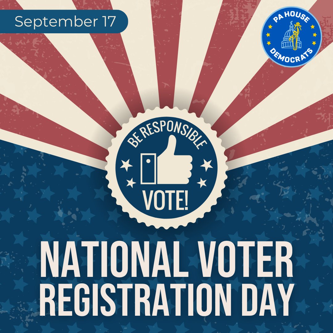 Today is National Voter Registration Day! Voting is the most powerful tool in our democracy, make sure you’re prepared to use it by visiting vote.pa.gov.
