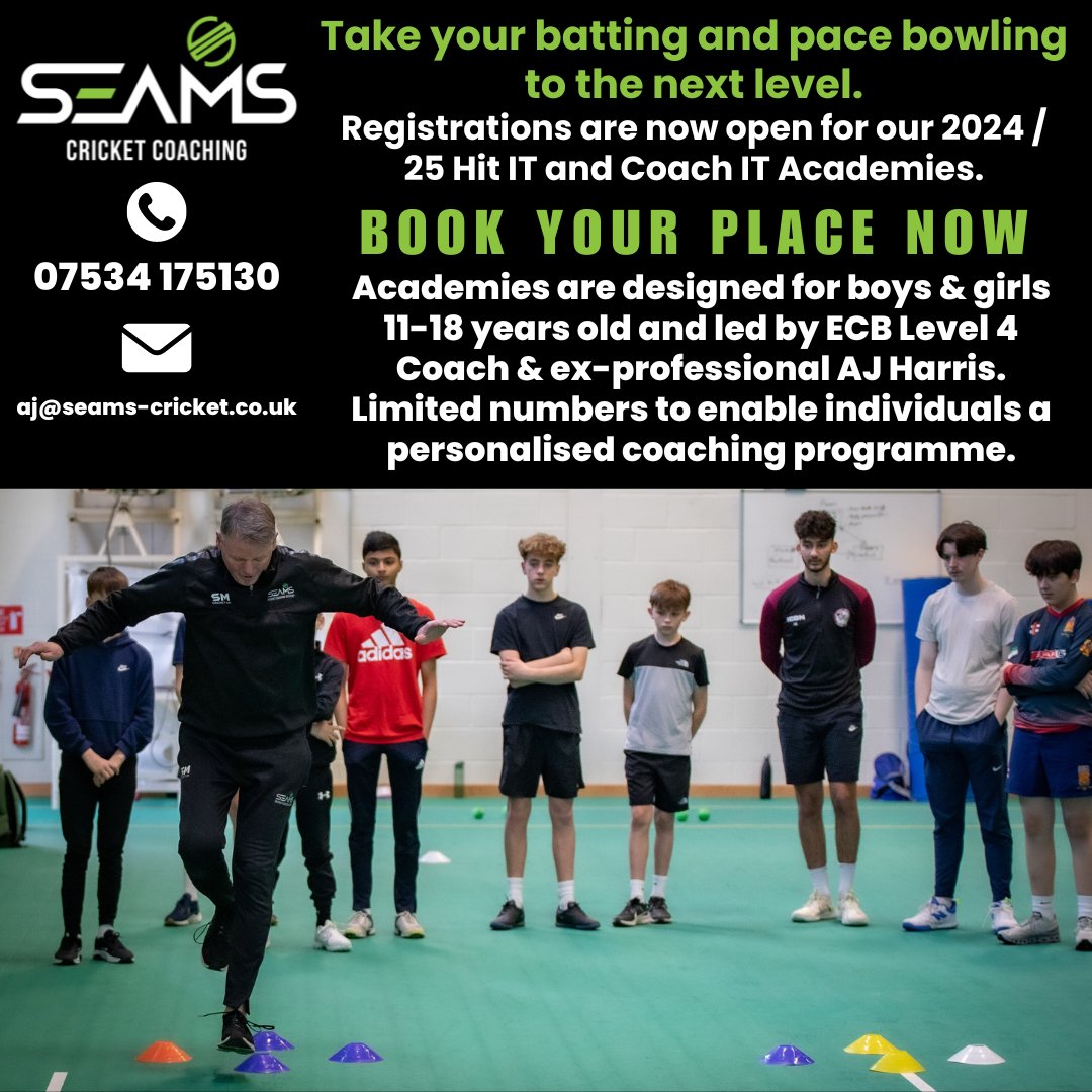 SEAMSCricket's tweet photo. Registrations are now being taken for our SEAMS Autumn 2024 / Spring 2025 Specialist Hit IT 🏏 &amp; Bowl IT 💥 Academy Programmes. To find out more, please click on the link - https://t.co/uIrmNOPVZr

#cricketcoaching #cricket #ecblevel4cricketcoaching #seamscricketcoaching https://t.co/hvDnstl6Zp