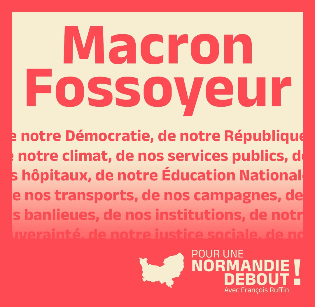NormandieDebout's tweet photo. Depuis 7 ans, Emmanuel Macron fait preuve d‘un mépris et d’un autoritarisme sans nom. 

Après avoir détruit nos écoles, nos hôpitaux, nos services publics, nos campagnes, nos banlieues, notre souveraineté… Il s’attaque une nouvelle fois à notre démocratie.

#OnVeutEtreDebout https://t.co/elKgbnSSjp