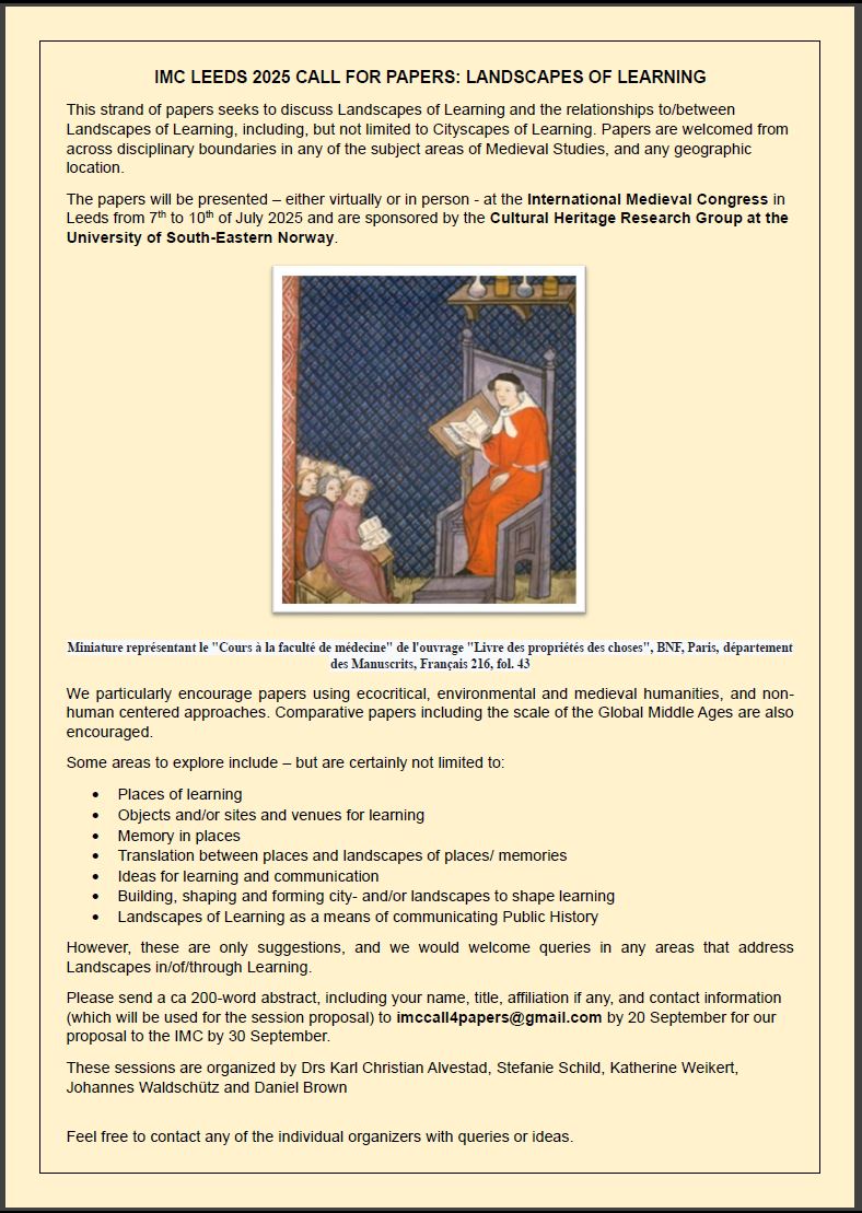 Pleased to share that <a href="/ape_astronaut/">Daniel Brown</a>, <a href="/Karlwinch/">Karl Chr. Alvestad</a>, <a href="/kateweikert/">Dr Katherine Weikert</a>, <a href="/JW_Fr/">Johannes Waldschütz // jw_fr@mastodon.social</a> and me will be  organising sessions on the topic of '#Landscapes of Learning' for next year's #IMC2025. Please feel free to share our #CfP widely 😉