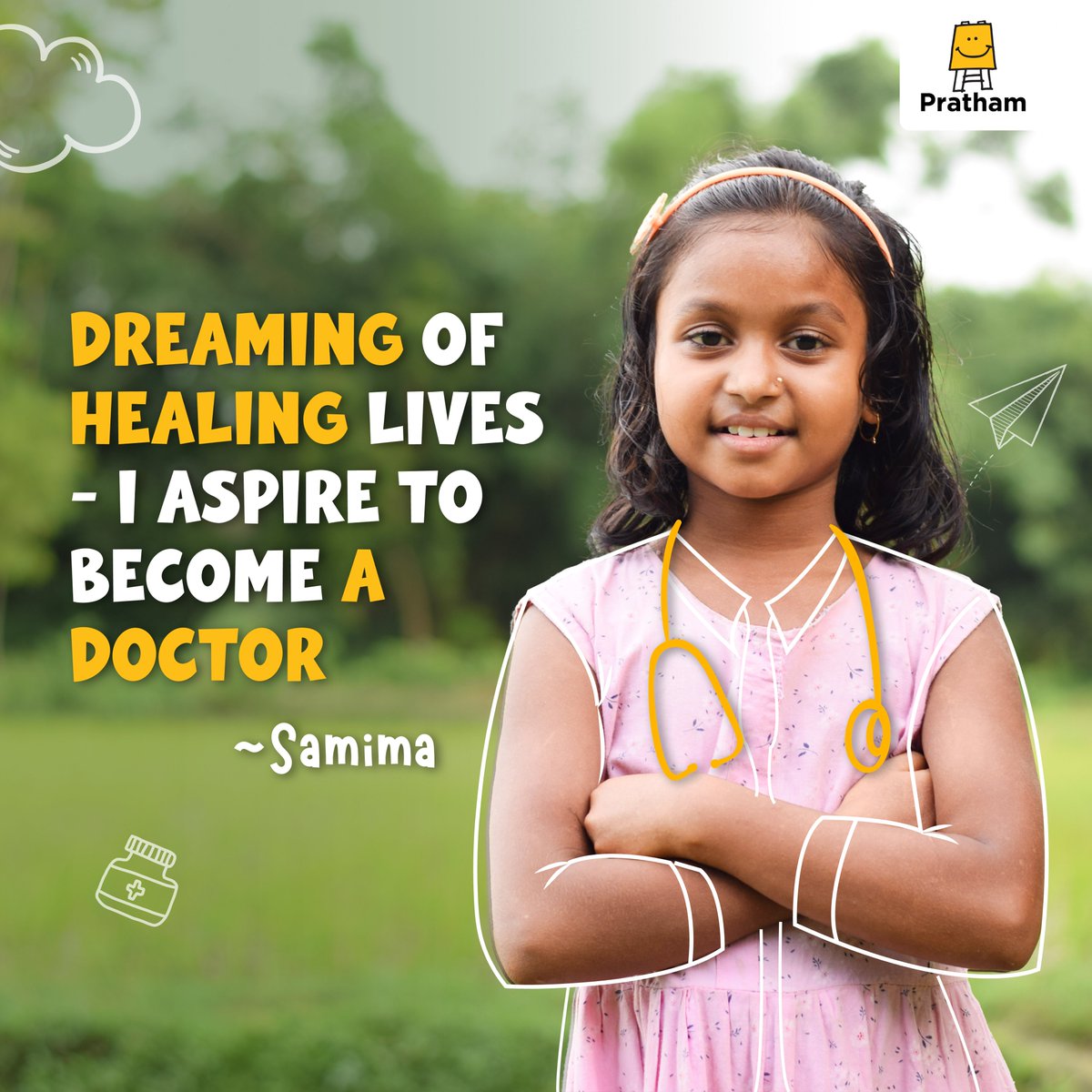 Samima is a bright Grade 3 student with dreams of becoming a doctor! Through Pratham’s support, she is building strong foundational skills in reading &amp; maths - the first steps in her journey.

DONATE TODAY TO CHANGE A CHILD'S LIFE ❤👉
donorbox.org/pratham-uk-bac…

#BackToSchoolForAll