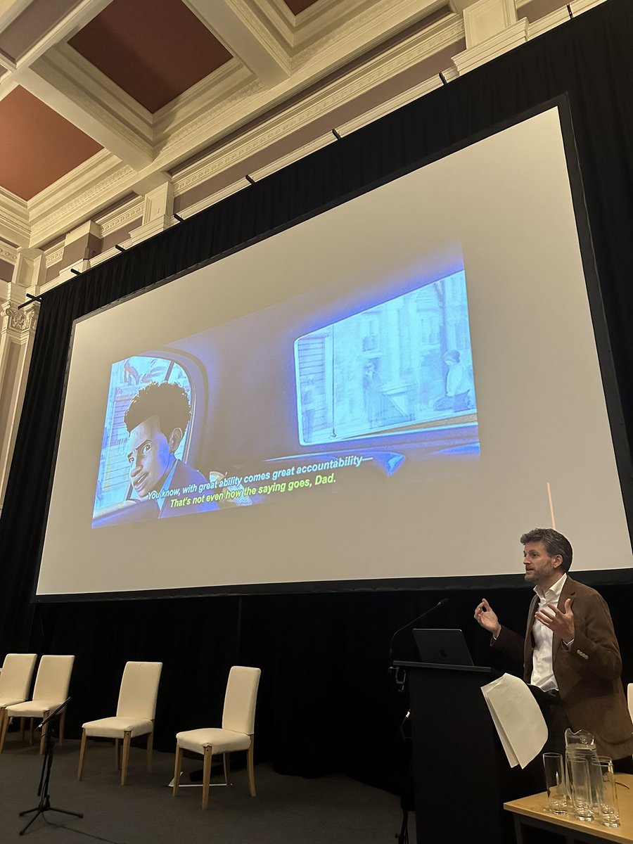 Spider-man and <a href="/Jackstilgoe/">Jack Stilgoe</a> at tonight’s   Lecture on AI as power.