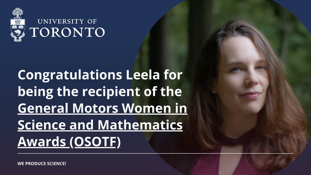 Congratulations to our PhD Student <a href="/leela_mckinnon/">Leela McKinnon</a>  for being awarded the prestigious General Motors Women in Science and Mathematics Award from the Faculty of Arts and Sciences at the University of Toronto!