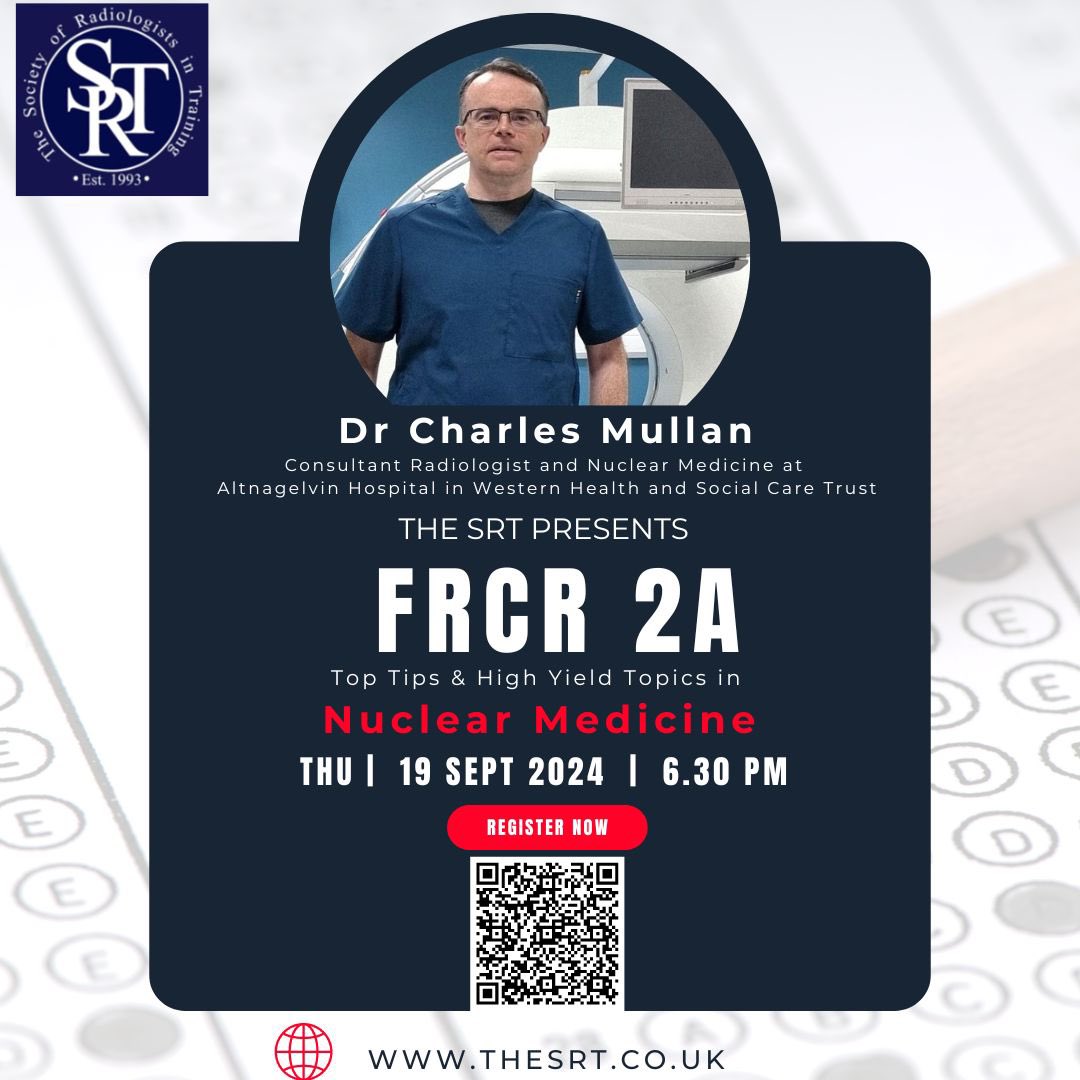 The next episode in our FRCR 2A webinar line up is with Dr Charles Mullan, Consultant in Radiology and Nuclear Medicine at Altnagelvin Hospital in Western Health and Social Care Trust. Dr Mullan will be covering Nuclear Medicine on 19th September at 18:30!