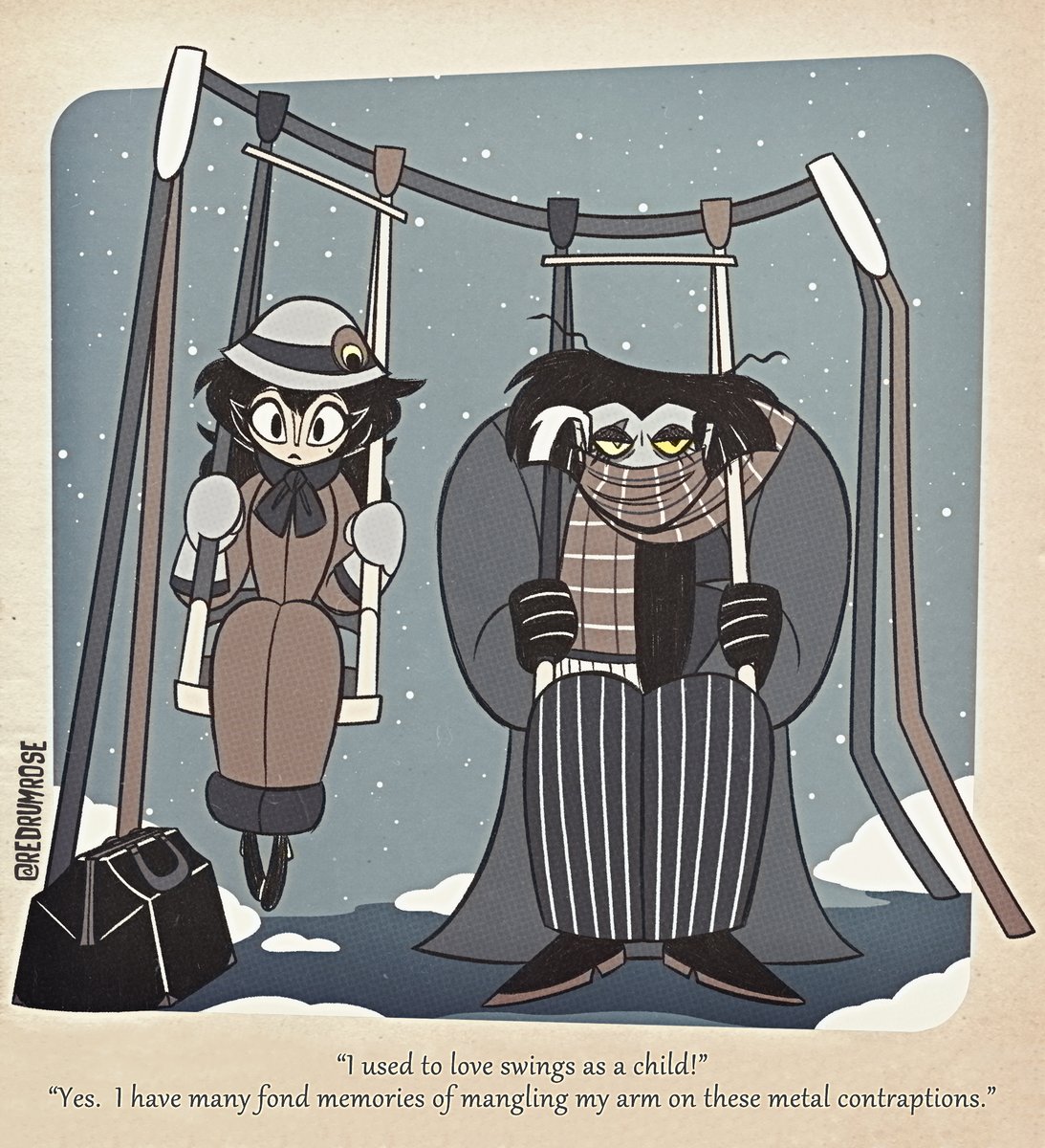 redrumrosethorn's tweet photo. Nostalgia 🛝🌨️

I wanted to make something that gave old Addam's Family comic vibes ^^ #redrumrose https://t.co/W0iHqfpH0J