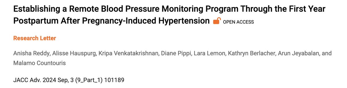 Anisha Reddy (@anisharreddy) on Twitter photo Excited to share our paper on Establishing a Remote Blood Pressure Monitoring Program Through the First Year Postpartum After Pregnancy-Induced Hypertension | JACC: Advances #CardioObstetrics <a href="/malamo512/">Malamo Countouris</a> @AHauspurg
👇Check it out 👇
jacc.org/doi/full/10.10… Excited to share our paper on Establishing a Remote Blood Pressure Monitoring Program Through the First Year Postpartum After Pregnancy-Induced Hypertension | JACC: Advances #CardioObstetrics <a href="/malamo512/">Malamo Countouris</a> @AHauspurg
👇Check it out 👇
jacc.org/doi/full/10.10…