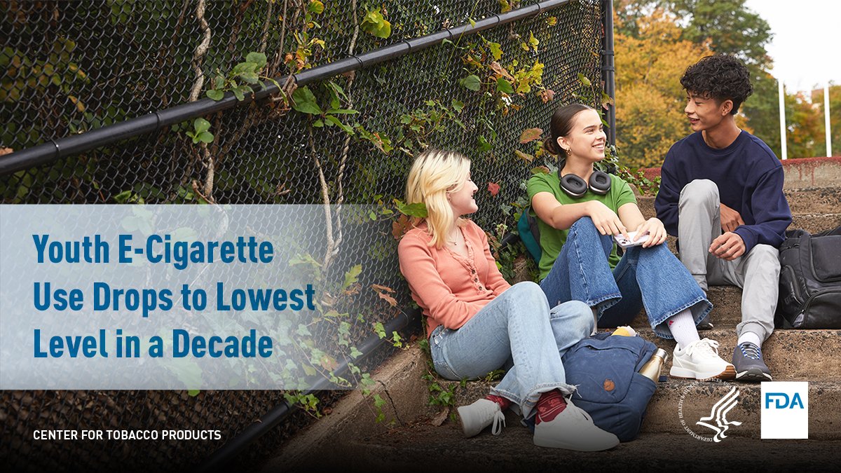 Half a million fewer U.S. youth reported current use of e-cigarettes in 2024 compared to 2023, according to new data from the National Youth Tobacco Survey (NYTS) released today: fda.gov/news-events/pr…