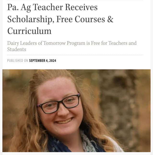 Congratulations to Penn Manor ag teacher Amanda Gagne for receiving a scholarship through the Dairy Leaders of Tomorrow Program to further her education! morningagclips.com/pa-ag-teacher-…