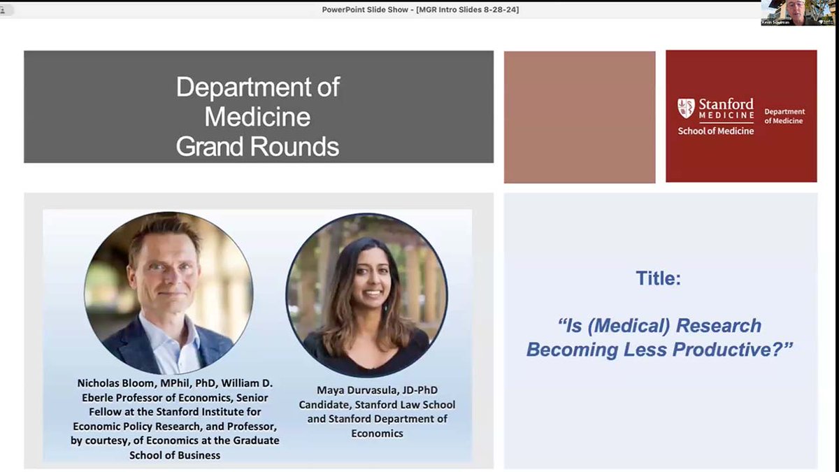 Stanford Department of Medicine (@stanforddeptmed) on Twitter photo Catch up with the latest recording of #StanDOM's recent Medical Grand Rounds presentation, "Is (Medical) Research Becoming Less Productive?," with
<a href="/SIEPR/">Stanford Institute for Economic Policy Research</a>'s Nicholas Bloom, MPhil, PhD, & <a href="/StanfordEcon/">Stanford Economics</a>'s @mayadurvasula . youtube.com/watch?v=ROxfodโฆ Catch up with the latest recording of #StanDOM's recent Medical Grand Rounds presentation, "Is (Medical) Research Becoming Less Productive?," with
<a href="/SIEPR/">Stanford Institute for Economic Policy Research</a>'s Nicholas Bloom, MPhil, PhD, & <a href="/StanfordEcon/">Stanford Economics</a>'s @mayadurvasula . youtube.com/watch?v=ROxfodโฆ