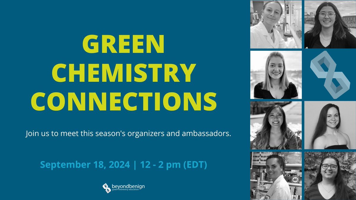 beyondbenign's tweet image. Join us on 9/18 for the first #GreenChemistryConnections session of the season! buff.ly/4g5f5vl 

This session will feature:
🌟 Organizers: Sara Catingan, @jasmine_hong72, @gagan_daliaho, @faulks_tessa, Adele Mastroyannis
👥 Ambassadors: Sarah Boudreau, Michelle Duarte