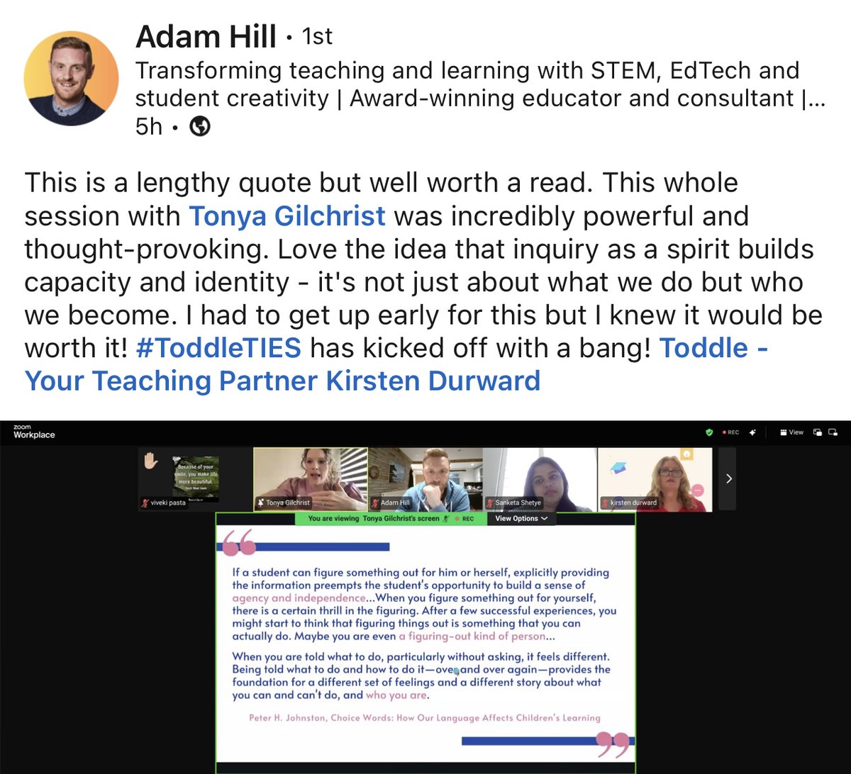 Mrs_Gilchrist's tweet image. What does an inquiry spirit mean to YOU?
I loved exploring this big question (& more) w/ hundreds of folks from all around the world today as we launched #TIES2024! 💖🎉💖
I'm sending loads of gratitude to @toddle_edu for making TIES open to all!
#just4you #PYPchat
