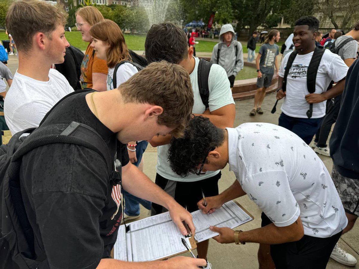 charliekirk11's tweet photo. 120 new voters in just 2 hours at the University of Wisconsin Madison, and we’re just getting started! 

This is how we win. This is how we take back the country. 🇺🇸

@tpaction https://t.co/BR4nbgWwdp