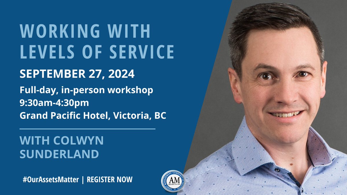 🔔LAST CHANCE TO REGISTER! 🔔 Register by Sept 19 to join us for an in-person workshop about Levels of Service in Victoria on Sept 27! Training subsidies of up to 50% are available: assetmanagementbc.ca/wp-content/upl…

Register now: assetmanagementbc.ca/levels-of-serv…