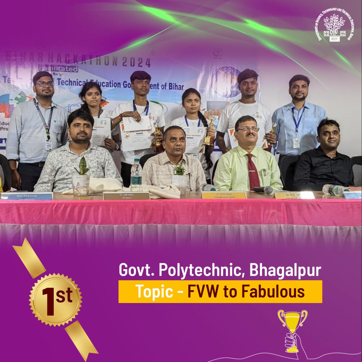 DSTTEBihar's tweet image. विज्ञान, प्रावैधिकी एवं तकनीकी शिक्षा विभाग, बिहार सरकार तथा आईआईटी पटना के संयुक्त तत्वावधान में राजकीय पॉलिटेक्निक संस्थान, लखीसराय में आयोजित हैकाथौन कार्यक्रम के विजेताओं को हार्दिक बधाई 
#Hackathon #BiharTech #Bihar #DSTTEBihar
@InfoGPMunger @TPO_GPBanka @sumit4chakai