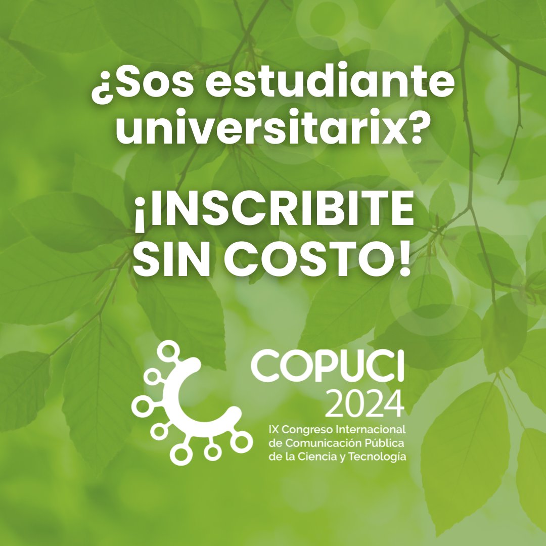 🔸¿Sos estudiante universitarix?
¡Inscribite al COPUCI sin costo!

Formulario de inscripción y más información en: copuci.wordpress.com
🔸¡Qué bueno volver a encontrarnos! ¡Salud!