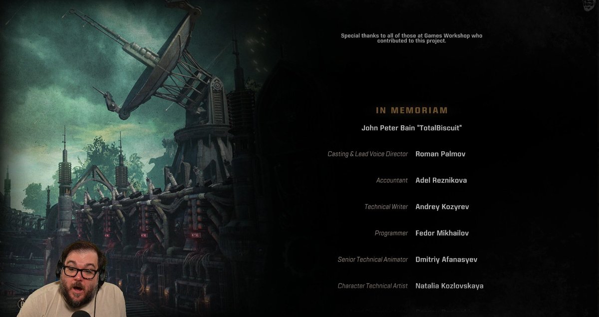 itmeJP's tweet image. very cool of @Focus_entmt to include @Totalbiscuit in the credits of Space Marine 2