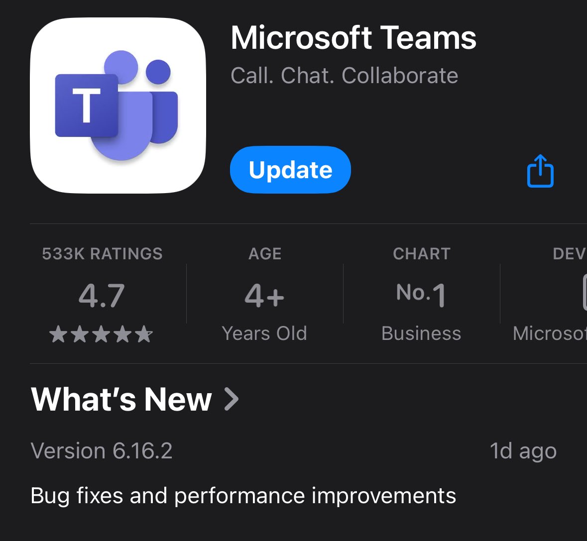 We’ve got another „bug fixes and performance improvements“ update for #MicrosoftTeams on #iOS.
#HappyUpdating