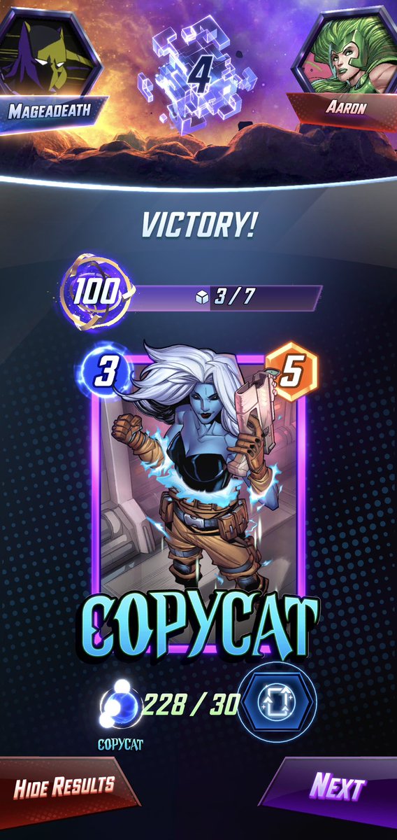 Finished the infinite for the amazing spider-season this afternoon. Played mainly Sandman/Red Hulk from 83+ after starting with Moon Knight/Darkhawk. My 200+ sp climb during Jeff League means I entered over 7k for the first time in a while. #MarvelSnap