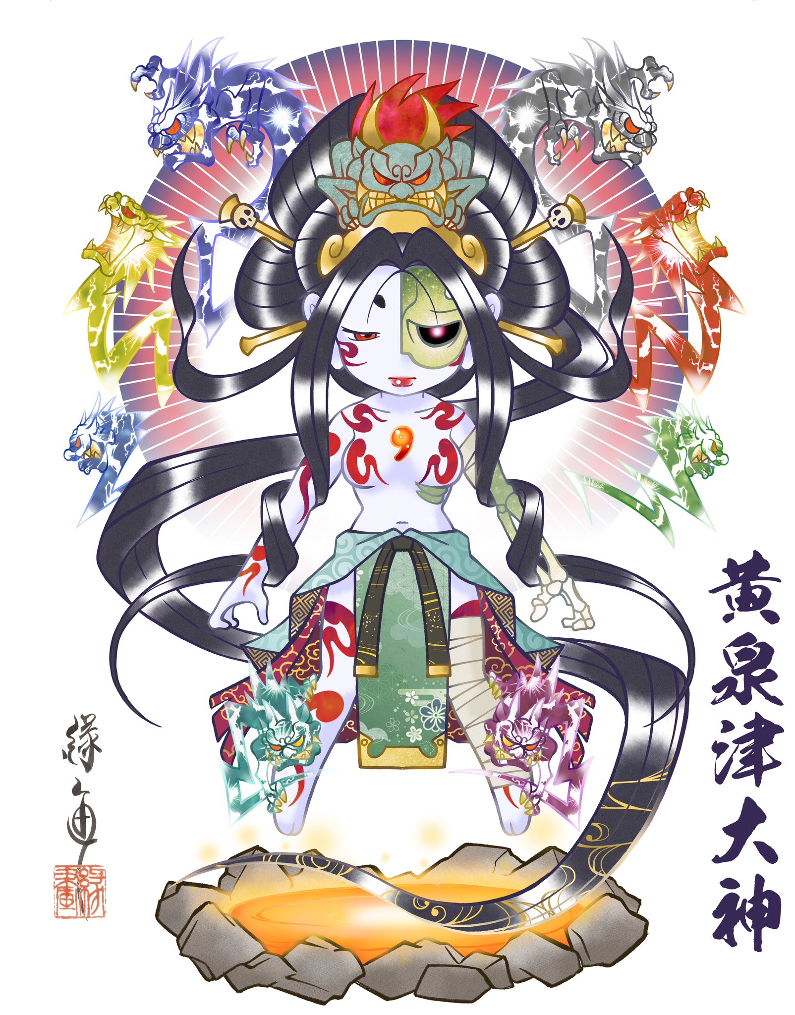 在銘あり　壺　染付絵　雷神　鬼　大津絵 在銘あり 壺 染付絵 雷神 鬼 大津絵 - メルカリ