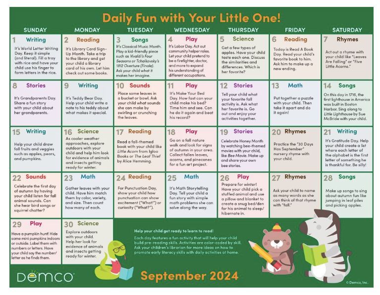 Sunnyvale Elementary Parents - are you looking for fun activities to do with your little Raiders? Demco has a calendar of early literacy of activities! buff.ly/3MA88Fe #RaidersRead <a href="/demco/">Demco</a> <a href="/sunnyvaleES/">Sunnyvale Elementary</a> <a href="/sunnyvaleISD/">Sunnyvale ISD</a>