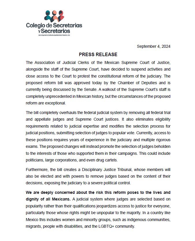 ColegioSCJN's tweet photo. 🛑 To the international community

#ReformaSíNoAsí #JusticiaenRiesgo https://t.co/m70zq6gHN4