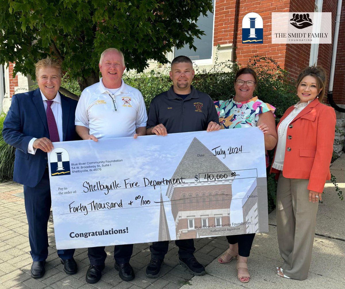 BRCF, in partnership with Ross &amp; Ena Sobel/Smidt Family Foundation, awarded a $40K grant to the Shelbyville Fire Dept. This contribution will support the ongoing installation &amp; maintenance of public AEDs &amp; provide vital safety equipment to enhance emergency response &amp; training.