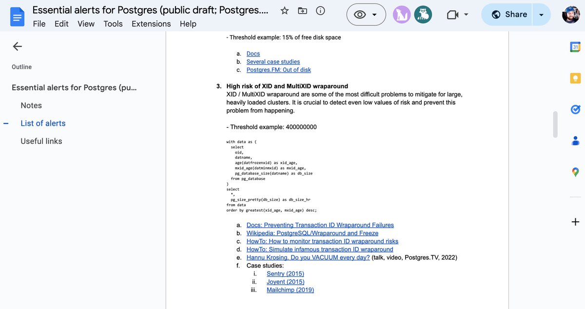 Nik Samokhvalov (@samokhvalov) on Twitter photo I was curious (and some customers requested it recently) what's up with alerts in <a href="/PostgreSQL/">PostgreSQL</a> monitoring systems, what alerts could helpful in achieving better database health.
Honestly, our "pgwatch2 Postgres.AI edition" is currently all about metrics and I was curious (and some customers requested it recently) what's up with alerts in <a href="/PostgreSQL/">PostgreSQL</a> monitoring systems, what alerts could helpful in achieving better database health.
Honestly, our "pgwatch2 Postgres.AI edition" is currently all about metrics and