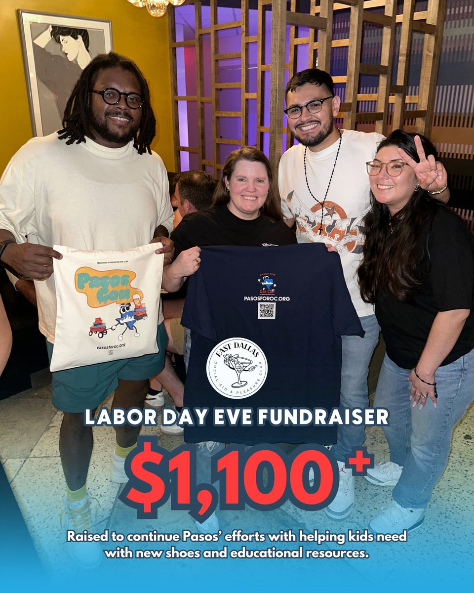 Thank you East Dallas Social Club for hosting a fundraiser! 🥂

Beyond grateful for those that find creative ways to not only help our efforts in the community, but also have fun while doing it! Thank you Christa and John for everything y’all do. 

#pasosforoc #dallas #fundraiser
