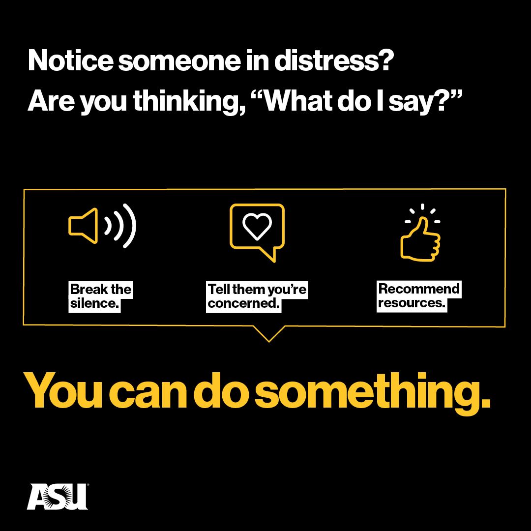 Notice someone in distress? It can be scary breaking the silence for the fear of not knowing what to say or what to do. By breaking the silence, you can show your support for a person in distress even if it’s a simple “I’m here for you”. You can make a difference.