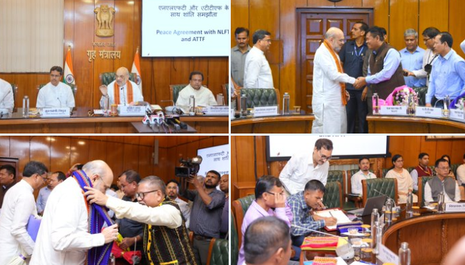 NewDelhiTimes's tweet photo. Government  of #India, Government of #Tripura, #NLFT and #ATTF sign Memorandum of Settlement in presence of Home Minister Amit Shah 
#NLFT #ATTF #India #Tripura

https://t.co/CvvyoiX8hz https://t.co/LZNo84Y6YR