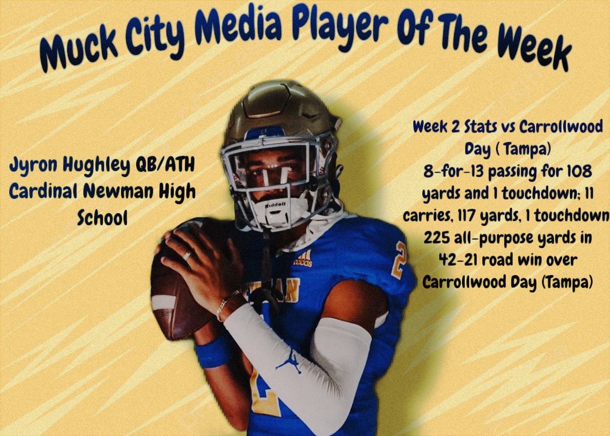 Naji Tobias (@najitobias) on Twitter photo Our <a href="/MuckCityMedia/">Muck City Media Enterprises</a> Player of Week 2 is <a href="/JyronHughley/">Jyron Hughley</a> 🔥
👨🏾💻: Redemption Photos (Instagram)
📷: The Tribe 561
<a href="/SeiderCrystal/">Crystal Seider</a> <a href="/Seider33/">Brian Seider</a> <a href="/coachseider/">Ja’Juan Seider</a> <a href="/JackDan55847282/">Jack Daniels</a> <a href="/CoachPart/">Ryan Partridge</a> <a href="/CNHS_Athletics/">Cardinal Newman HS Athletics</a> <a href="/MaxRedmon8/">Max Redmon 3⭐️ ATH</a> <a href="/Lilreaper_3/">Leslie Mosley Jr</a> <a href="/jbo22_/">Jaylin “ Jbo “ Brown 3⭐️</a> <a href="/BigDyl74/">Dylan “Big Island” Frechette 3⭐️ OL</a> <a href="/zamariisanders1/">zamarii sanders</a> <a href="/GabrielAvin5/">Gabriel Avin (GMA)</a> @CoachPjay Our <a href="/MuckCityMedia/">Muck City Media Enterprises</a> Player of Week 2 is <a href="/JyronHughley/">Jyron Hughley</a> 🔥
👨🏾💻: Redemption Photos (Instagram)
📷: The Tribe 561
<a href="/SeiderCrystal/">Crystal Seider</a> <a href="/Seider33/">Brian Seider</a> <a href="/coachseider/">Ja’Juan Seider</a> <a href="/JackDan55847282/">Jack Daniels</a> <a href="/CoachPart/">Ryan Partridge</a> <a href="/CNHS_Athletics/">Cardinal Newman HS Athletics</a> <a href="/MaxRedmon8/">Max Redmon 3⭐️ ATH</a> <a href="/Lilreaper_3/">Leslie Mosley Jr</a> <a href="/jbo22_/">Jaylin “ Jbo “ Brown 3⭐️</a> <a href="/BigDyl74/">Dylan “Big Island” Frechette 3⭐️ OL</a> <a href="/zamariisanders1/">zamarii sanders</a> <a href="/GabrielAvin5/">Gabriel Avin (GMA)</a> @CoachPjay