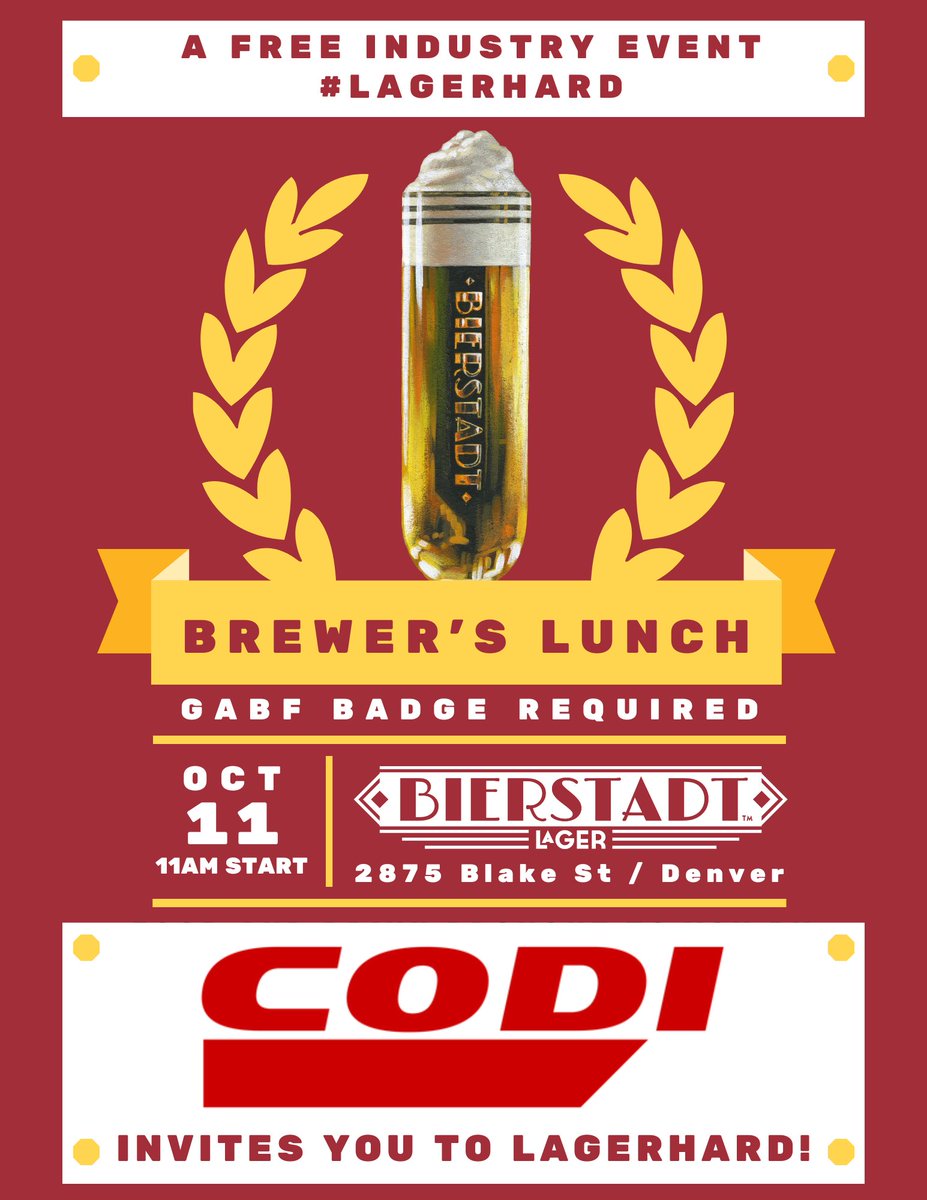 If you are rolling into town for GABF in Denver, you are not going to want to miss the brewer's lunch at Bierstadt Lagerhaus On Friday. Come on out and have a couple steins with us! We hope to see you there!