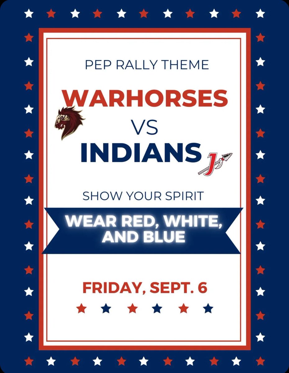 Come out and support your Warhorses!!
Wear your red, white, and blue gear!
 ❤️🤍💙