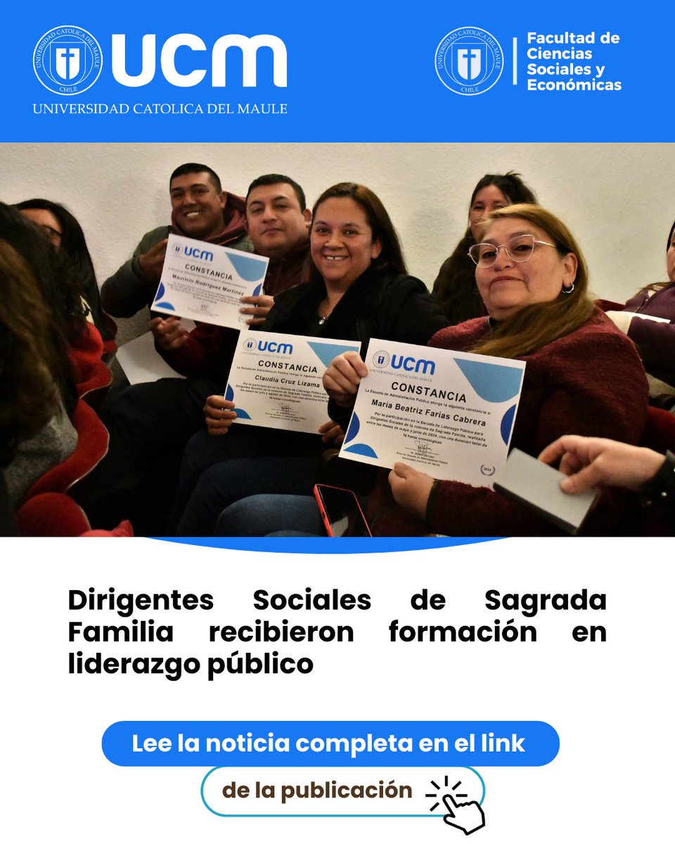 Iniciativa gestionada por el #municipio y nuestra escuela de Administración Pública UCM #Curicó, brindó herramientas teóricas y prácticas para mejorar la gestión de sus organizaciones🎓💡

📍Continúa leyendo en: portal.ucm.cl/noticias/dirig…