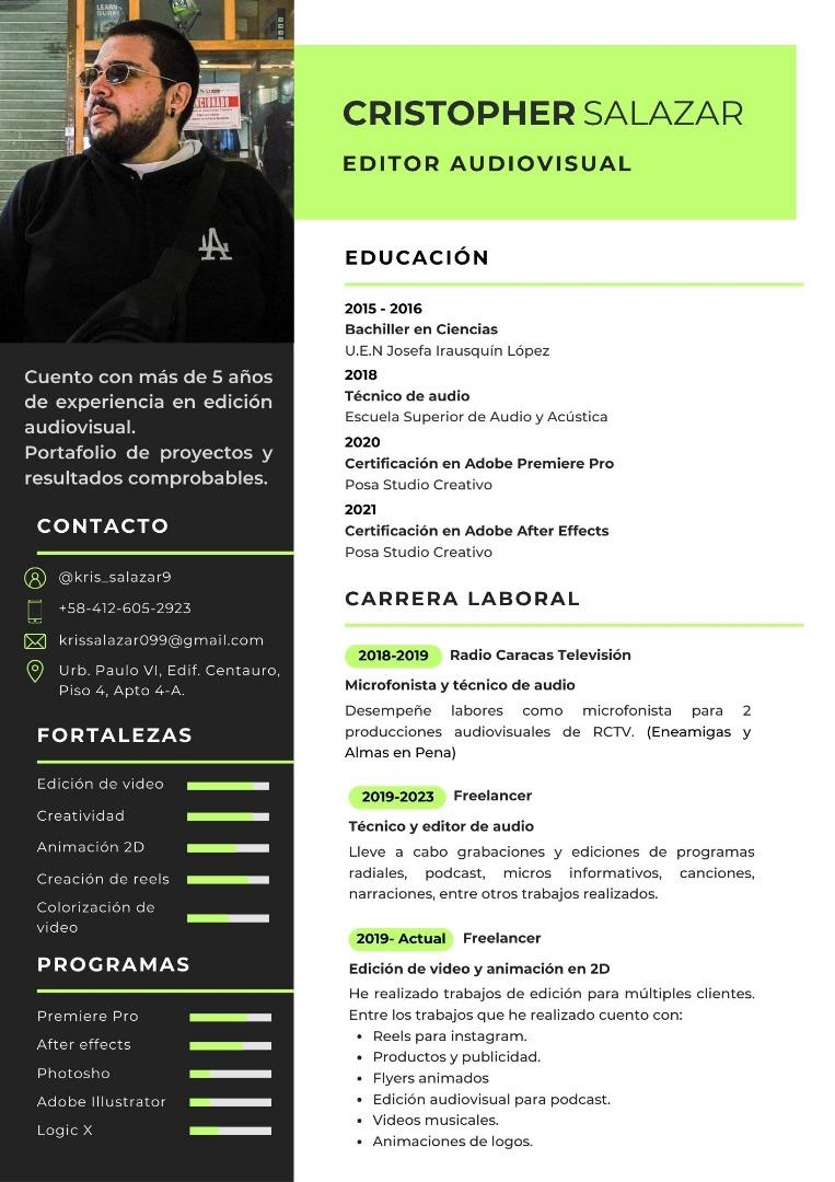 Buenas tardes gente, soy de caracas, estoy buscando empleo como editor audiovisual.
Tengo portafolios de mis trabajos... Me ayudarías mucho compartiendo 🙏🏻