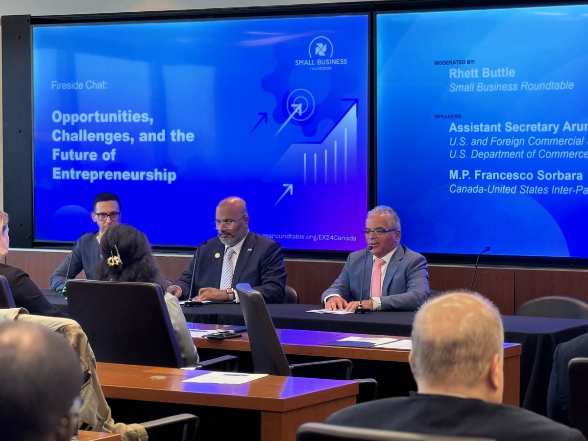 fsorbara's tweet image. An insightful fireside chat at the Entrepreneurship Exchange 2024 with @SmBizRoundtable Co-Executive Director @rhettbuttle &amp;amp; Assistant Secretary of Commerce for Global Markets &amp;amp; Director General of the US and Foreign Commercial Services @CommerceGov Arun Venkataraman discussing…