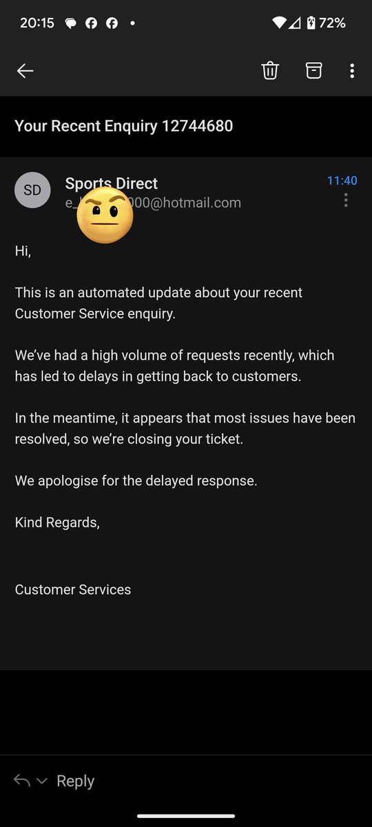 ELVShorter's tweet photo. @SportsDirectUK I sent a message in August regarding my daughters trainers that had broken after 3 or 4 wears and this is the one and only response https://t.co/V8uWfBEdvf