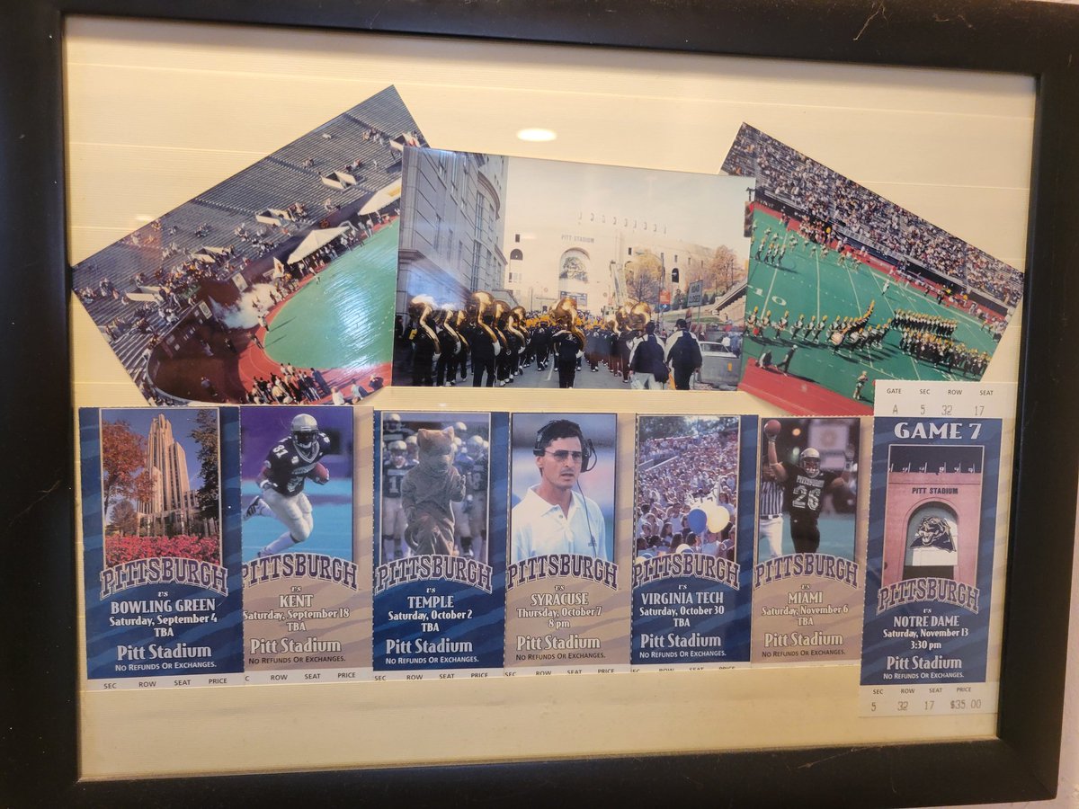 ScriptPitt13's tweet photo. @Pitt_ATHLETICS @Pitt_FB I do miss marching up that hill on gamedays. Also this might be one of the last surviving non torn final Pitt Stadium game tickets. #PittDrumline https://t.co/gPshllT4Av