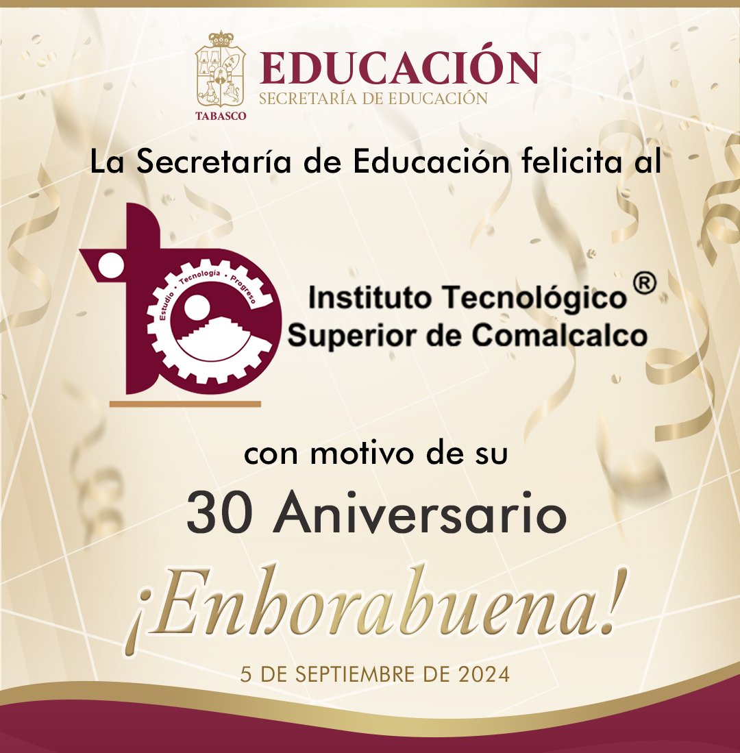 🎊¡Muchas felicidades!🎊

Reconocemos la destacada trayectoria del <a href="/TecNMComalcalco/">TecNM Campus Comalcalco</a> en la formación de profesionistas, siempre comprometidos con la educación y el desarrollo de Tabasco.

#EducaciónConValores📚