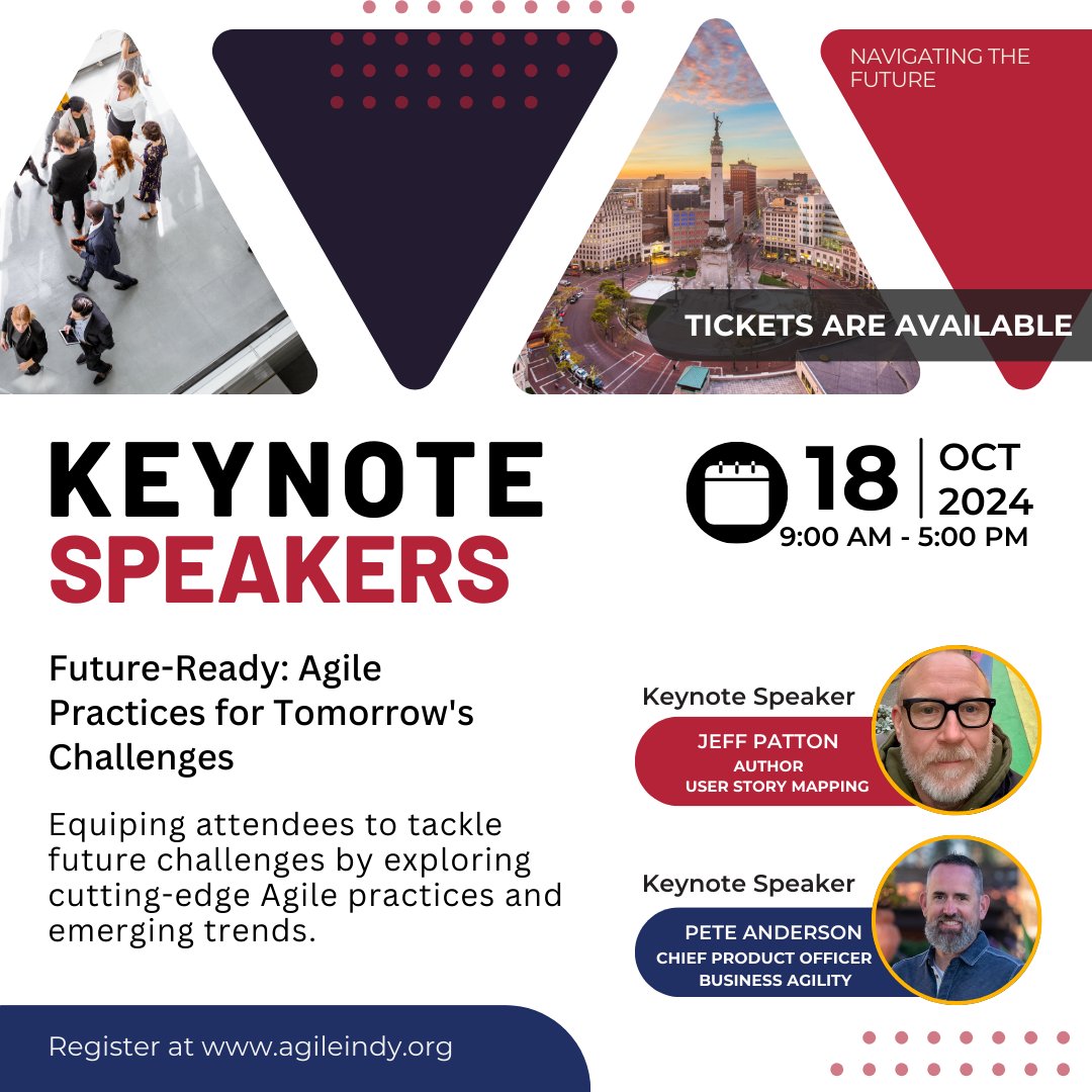DanRNeumann's tweet image. What are some of tomorrow&apos;s challenges you see?
Join the Oct. 18 AgileIndy conference titled &quot;Future Ready: Agile Practices for Tomorrow&apos;s Challenges.&quot;🚀 
Register today: agileindy.org/Annual-Confere… 

#agile #conference #agileindy #techconference #futureofwork