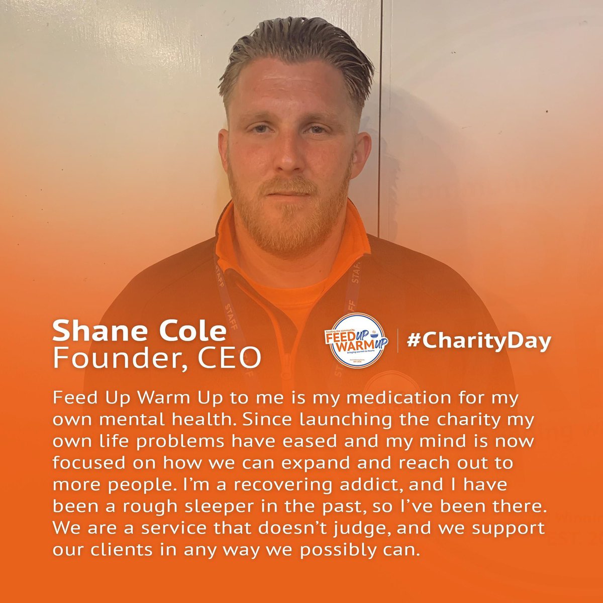 Our founder has been homeless and is a recovering addict who is doing what he can to help others , happy charity day
