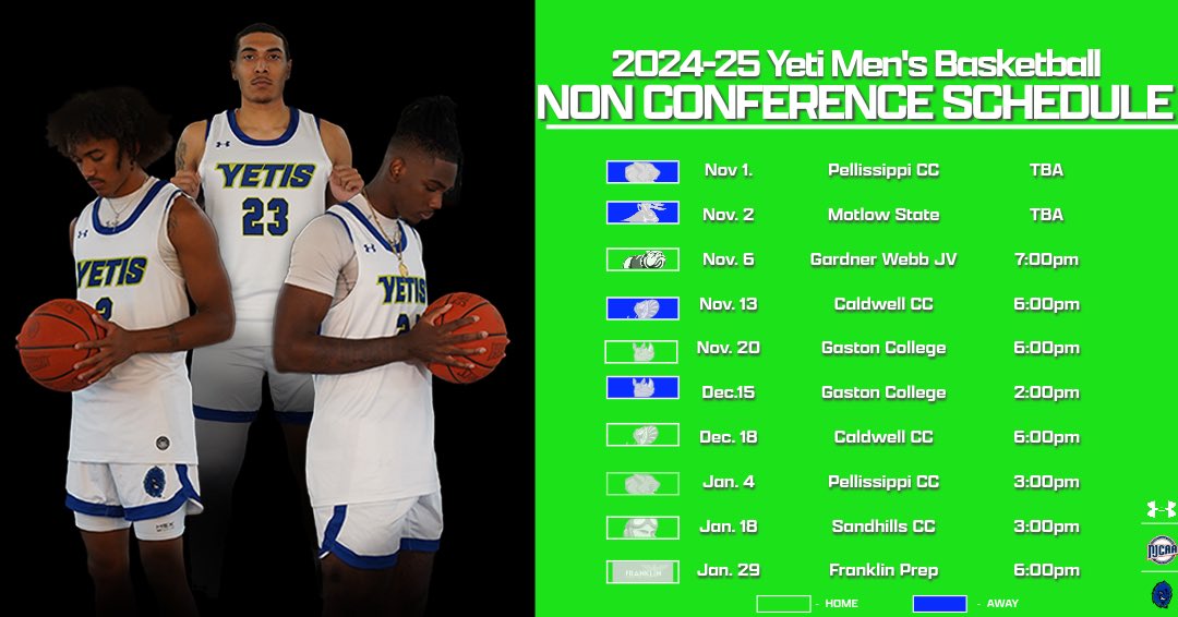 The non conference schedule is locked in and so are we💪🏀

See you there🤫

#yetination #njcaa #region10 #collegesports #collegebball #JUCO #shelbync #basketball #basketballteam #collegehoops #yetiornot #nonconference #scheduler