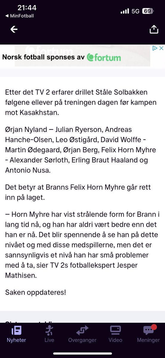 Horn Myhre er vel ikke den største overraskelsen i denne oppstillingen… #jespermathisen #tv2sport