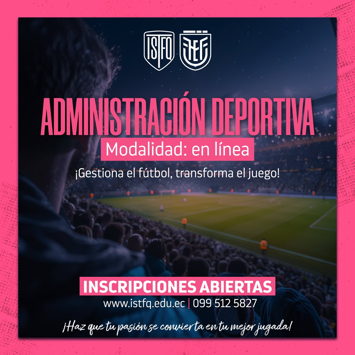 🙌En el #ISTFQ, nuestra carrera de 𝗔𝗱𝗺𝗶𝗻𝗶𝘀𝘁𝗿𝗮𝗰𝗶𝗼́𝗻 𝗗𝗲𝗽𝗼𝗿𝘁𝗶𝘃𝗮 en modalidad online te prepara para liderar, gestionar y transformar el mundo del fútbol.🤩⚽ Aprende de expertos, desarrolla habilidades estratégicas de marketing, administración, gestión de