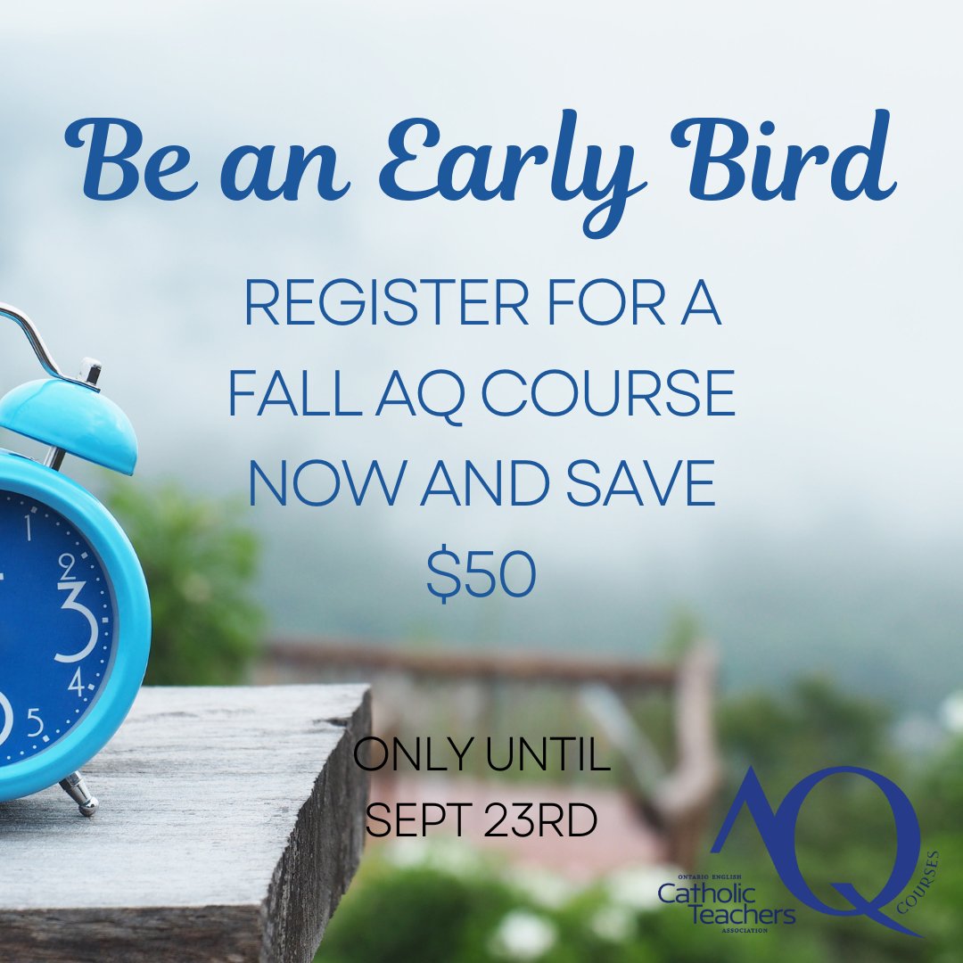 Don't miss out on our Early Bird Pricing, only until September 23: catholicteachers.ca/For-Your-Caree…
#AQ #ontarioteachers #professionaldevelopment <a href="/OECTAProv/">Catholic Teachers</a>