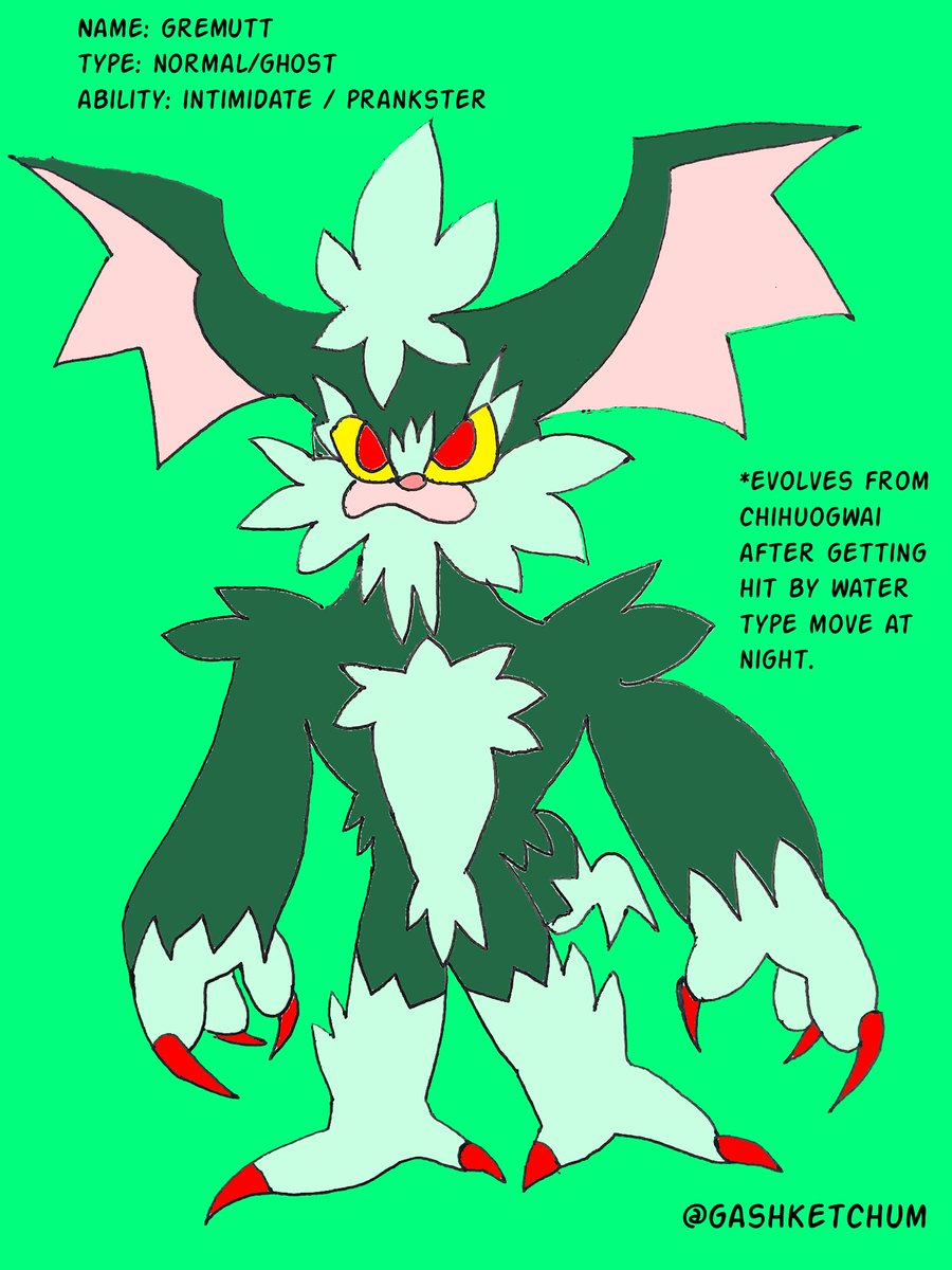 GashKetchum's tweet photo. Concept for a "Gremlins" inspired fakemon

#Pokemon #fanart #gremlins https://t.co/gPAATXgDmE