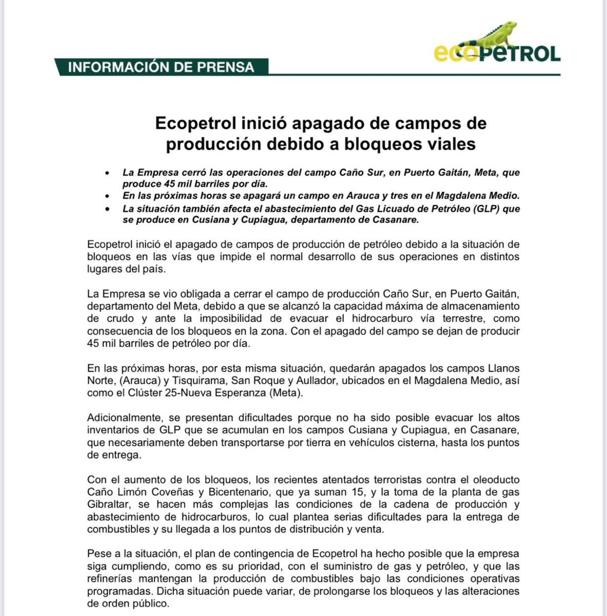 Horadelaverdad's tweet photo. #Alerta Se avecina crisis de desabastecimiento de gasolina en el país .Ecopetrol confirma que la administración de @petrogustavo ha comenzado el cierre de campos de producción de combustibles y gas. https://t.co/GZX9Sv3j7D