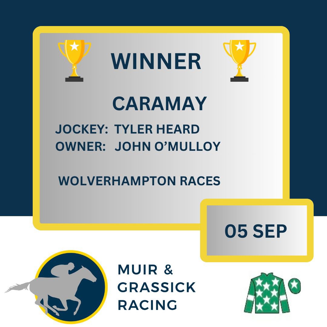 Muir & Grassick Racing (@muir_grassick) on Twitter photo 💥CARAMAY💥wins <a href="/WolvesRaces/">Wolverhampton Races</a>, under a great ride from <a href="/Heard1T/">Tyler Heard</a>
Congratulations to owner John O’Mulloy and all the team at home! 💥CARAMAY💥wins <a href="/WolvesRaces/">Wolverhampton Races</a>, under a great ride from <a href="/Heard1T/">Tyler Heard</a>
Congratulations to owner John O’Mulloy and all the team at home!
